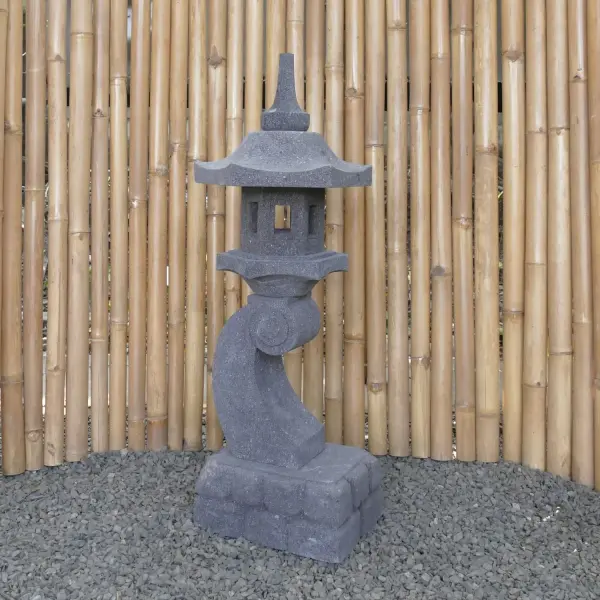 Product image of the product “Japanese style Garden Lantern, made from Andesit Stone. Multipart. 90 cm Height, Roof is 35 cm width. ”